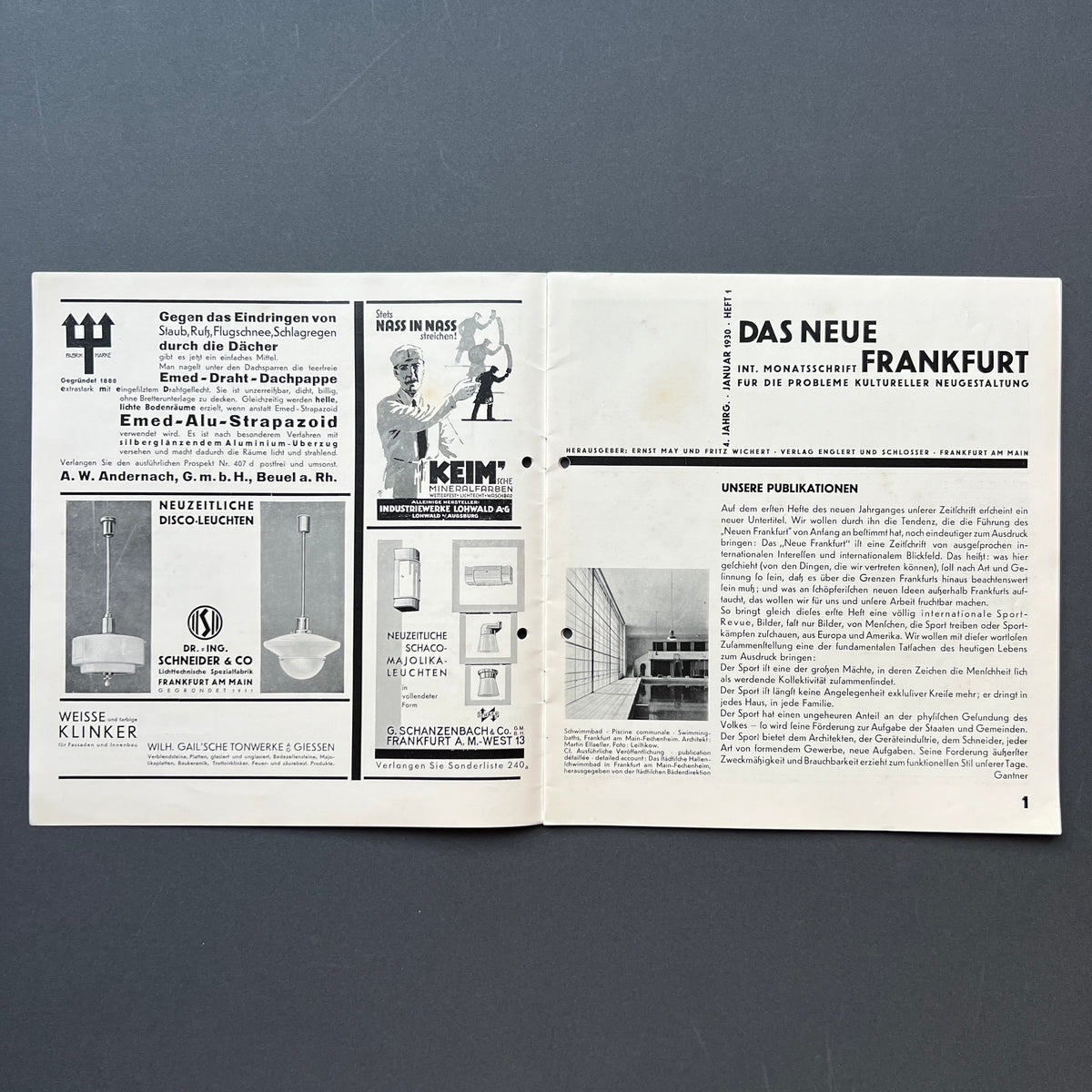Das Neue Frankfurt n. 1 IV Jahrg. Januar 1930. Monatsschrift für die probleme moderner gestaltung