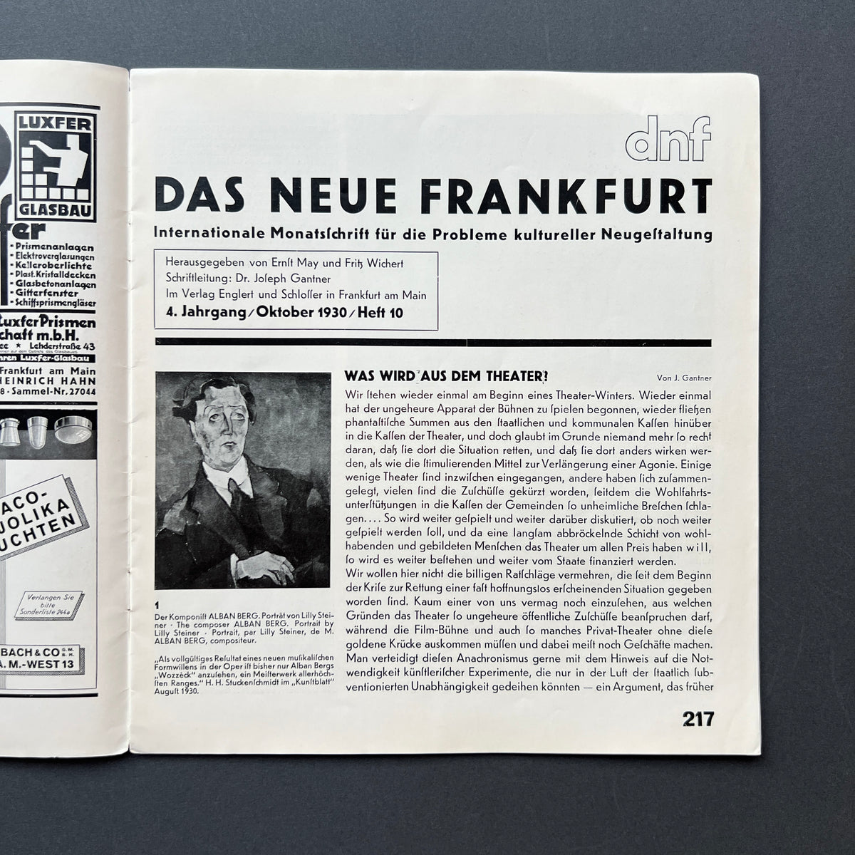Das Neue Frankfurt n. 10 IV Jahrg. Oktober 1930. Monatsschrift für die probleme moderner gestaltung
