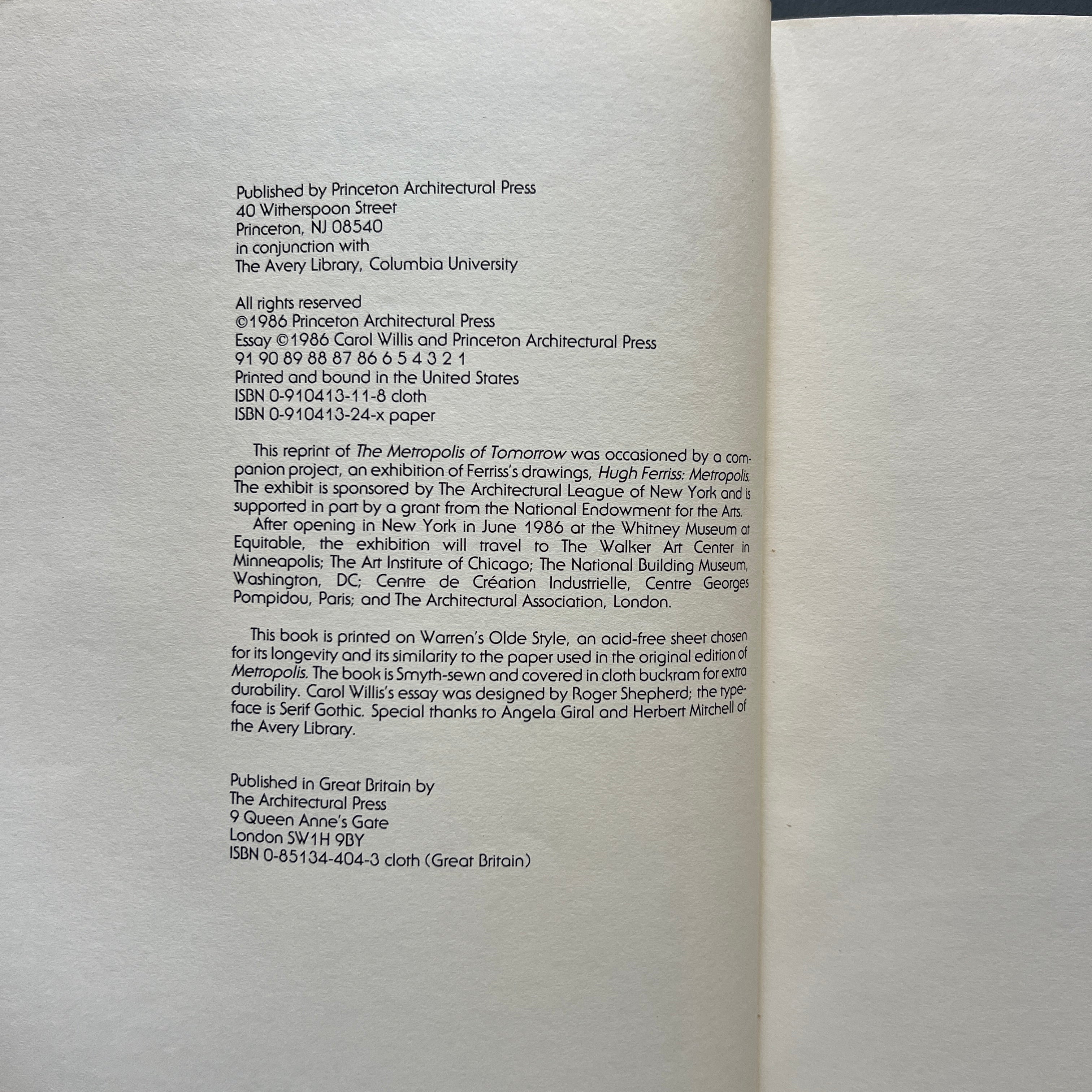 Hugh Ferris, The Metropolis of Tomorrow. 1986 reprint