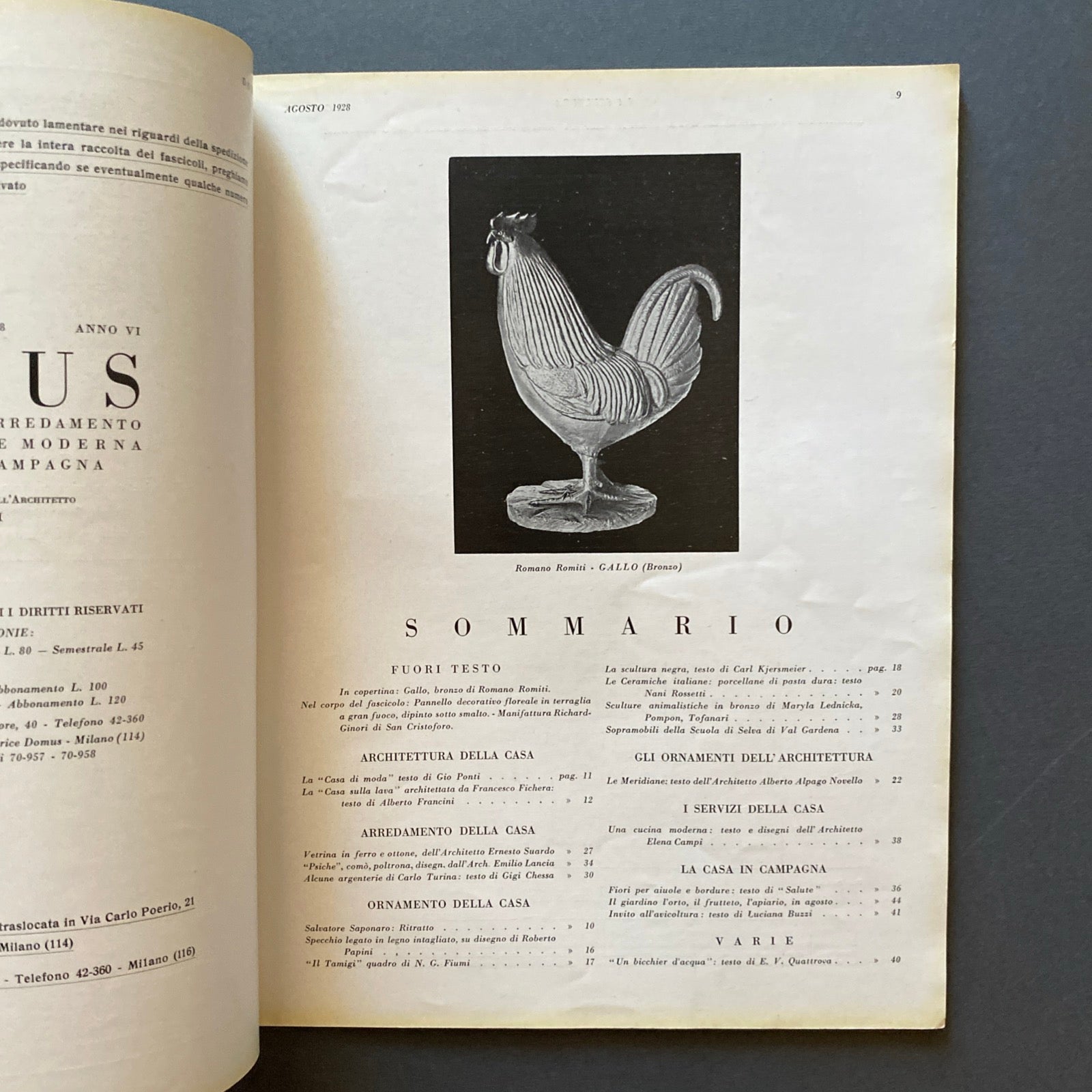 DOMUS. Rivista Mensile diretta da Gio Ponti. 1928, Anno I n. 8